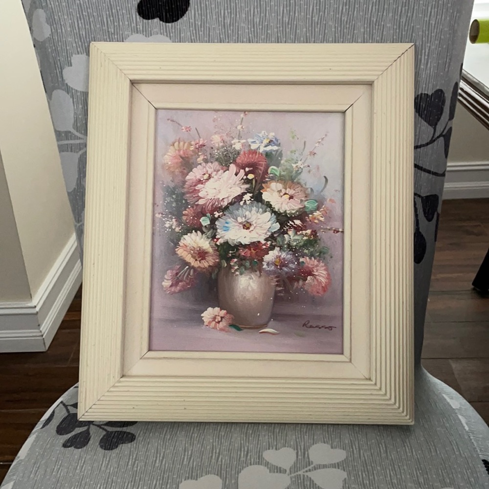 Canvas painting by Russo floral design.frame some imperfections see photos